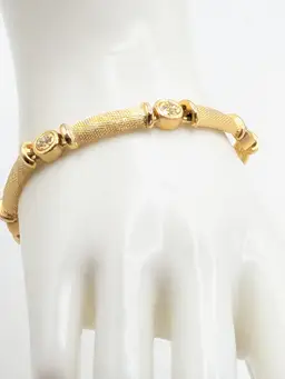 Vintage Gold Tone Mesh Link Rhinestone Bracelet