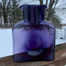 Vintage Blenko Glass (#384), Purple / Amethyst Double Spout Bottle / Pitcher. 8”h.
