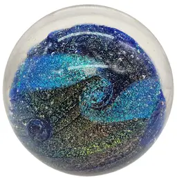 Glass Eye Studio GES Northern Lights Paperweight 3" Diameter Blue Sparkle GES 02
