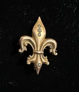 Antique Victorian Fleur de Lis Watch Pin Chatelaine Gold Filled Seed Pearls