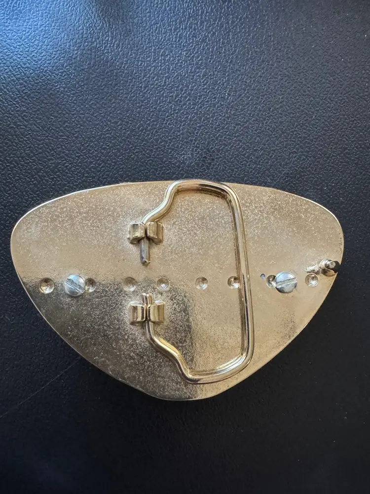 Beautiful Tiger Eye Stone Cabochon Gold Tone Belt Buckle 3 1/3” X 2 1/4”