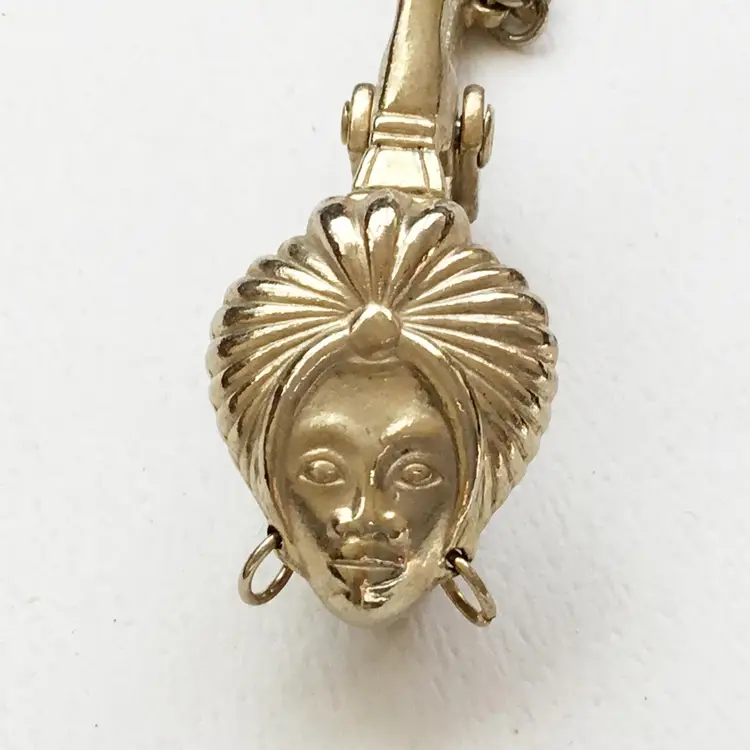 Vintage Figural Lady Turban Hoop Earrings Gold Tone Glove Clip Fob