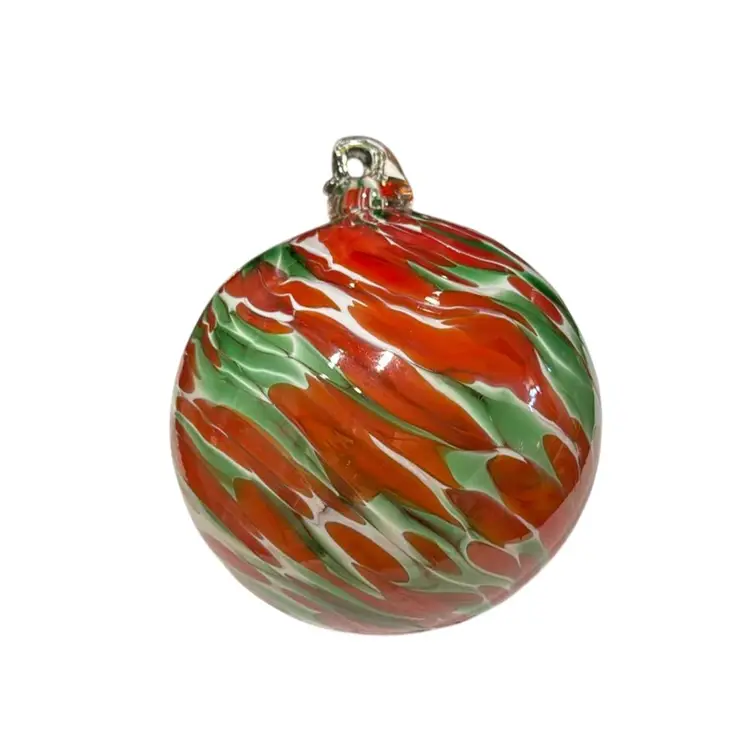 Handblown Shawn Everette Art Glass Christmas Red Green Ornament Suncatcher - 4”