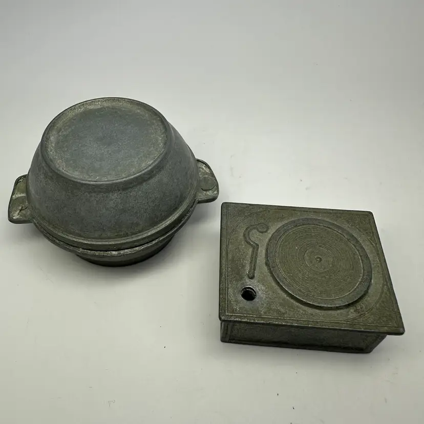 Miniature Pewter Gramophone & Pot Made In England