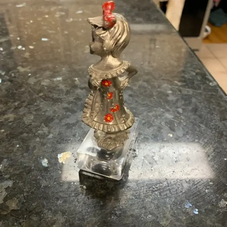 Vintage Peltro Cesellato A Mano Pewter Figure Dancing Girl on a clear lucite base