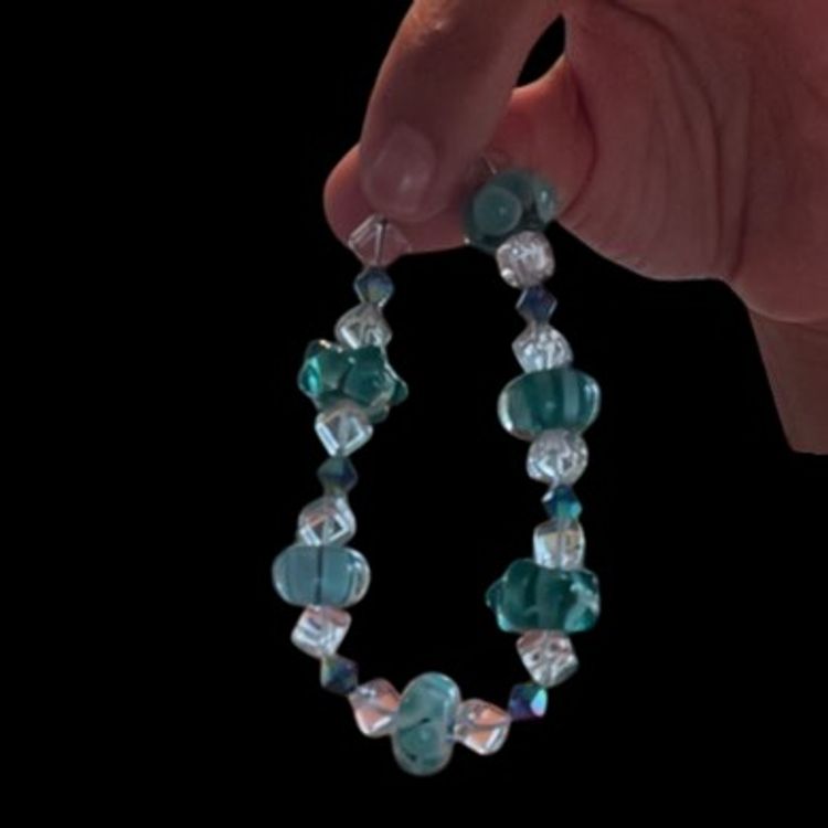 Set If Teal Blue And Green Art Glass Bracelet And Earrings