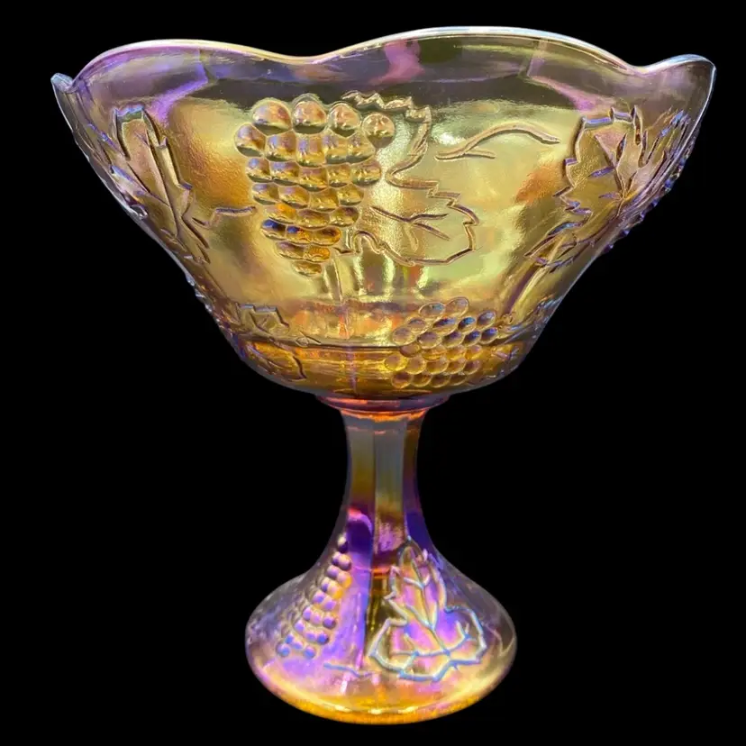 Vintage Indiana Glass, Marigold Carnival Glass, Harvest Gold Wedding Bowl/Grapevine