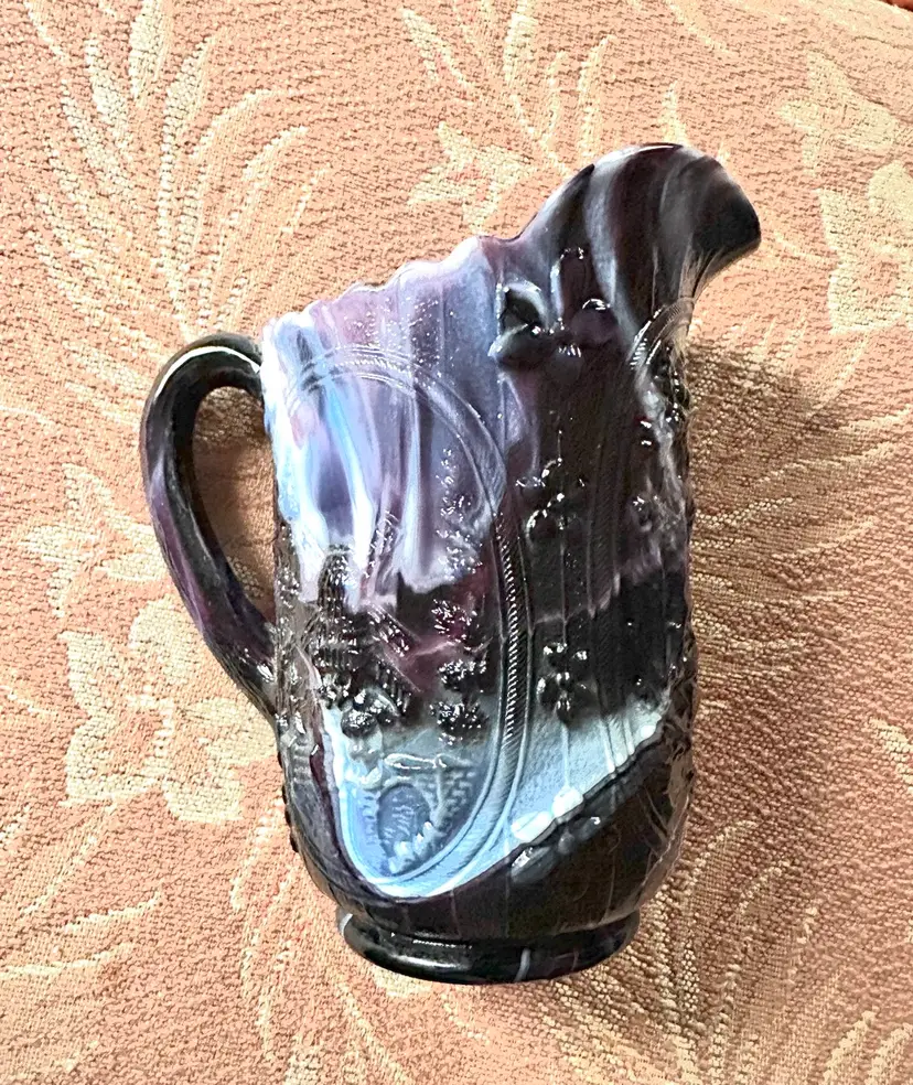 Vintage imperial Purple White Slag Glass Pitcher 6” with Windmill No Issues