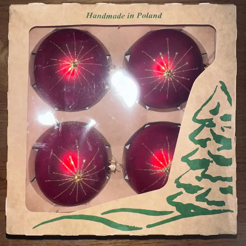 KLONPOL Mounthblown Glass Christmas Ornaments Red Starburst Handmade in Poland