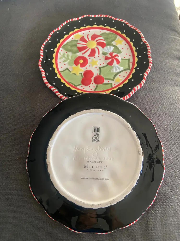 2 Vintage Mary Englebreit Christmas 2002 Plates, By Michael & Co, Artist Signed