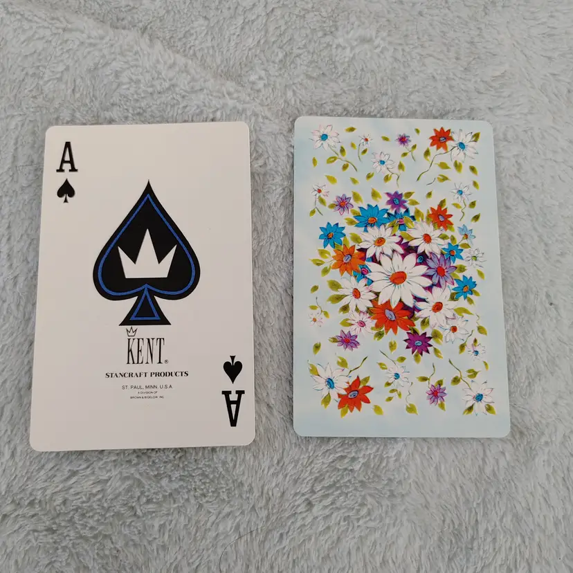 1 Single Swap Card - Playing Card. Floral. Ace of Spades. Vintage. Kent Starcraft Products. Made in MN. Dimension 2.5 x 3.5. Read description.