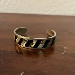 Vintage Striped Shell Inlay Silver Cuff Bracket Marked Mexico