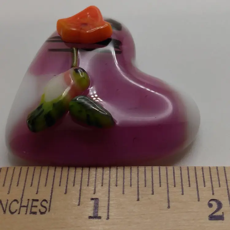 Made by Me! Fused Glass Heart with 3D Hummingbird 1 3/4" Handcrafted Studio Art
