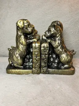 Vintage Goldtone Cast Metal Scotty Terrier Doggies  Bookends