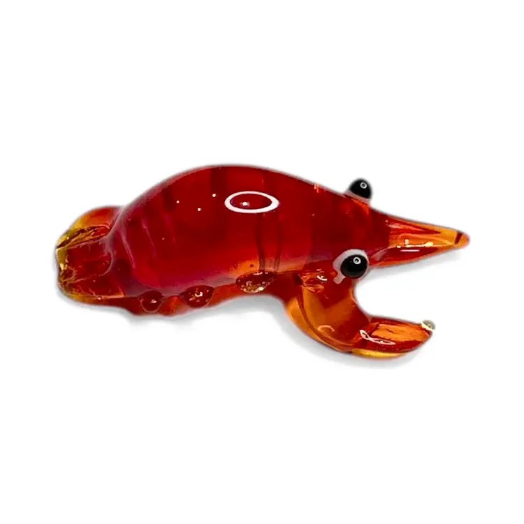 Mini Handblown Red Art Glass Shrimp And Christmas Stocking