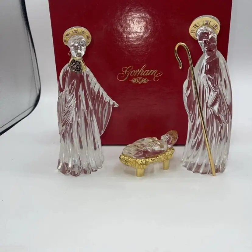Gorham Nativity  3 Crystal Figures HOLY FAMILY Mary Joseph Jesus Original Box
