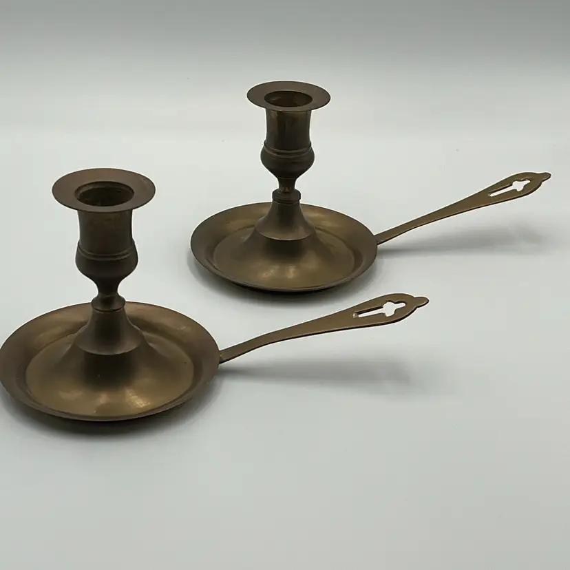 (2) Vintage Brass Chamberstick Candle Holders