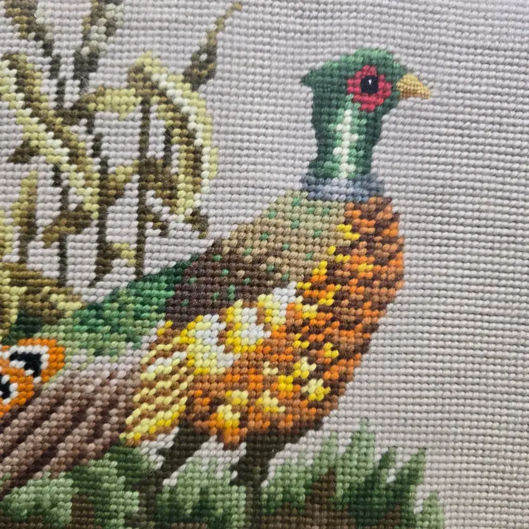 Colorful Vintage Framed Pheasant Needlepoint