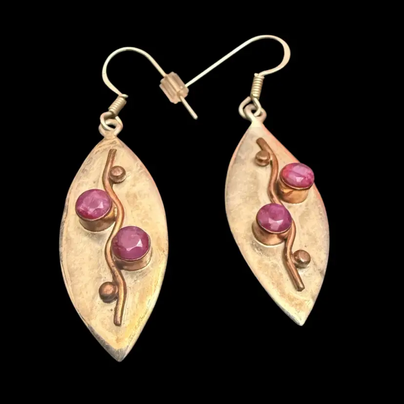 Sterling Silver And Ruby Floral Dangle Earrings