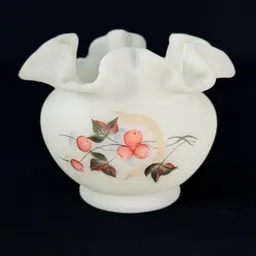 Fenton White Satin Hand Painted Rose Bowl 3.5”