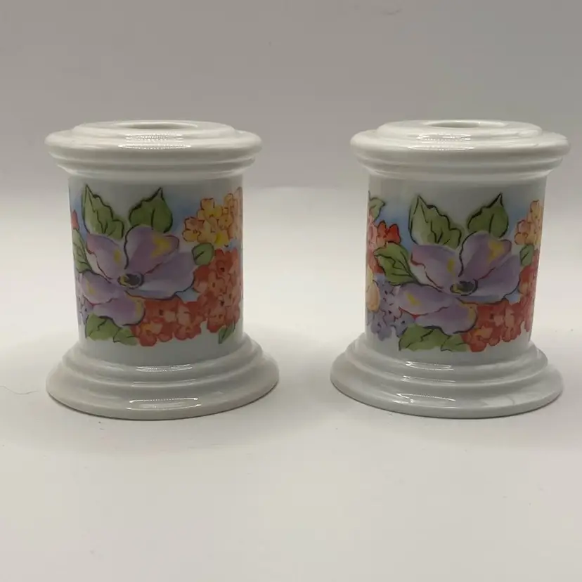 2 Vintage Avon Floral Candlestick Holders