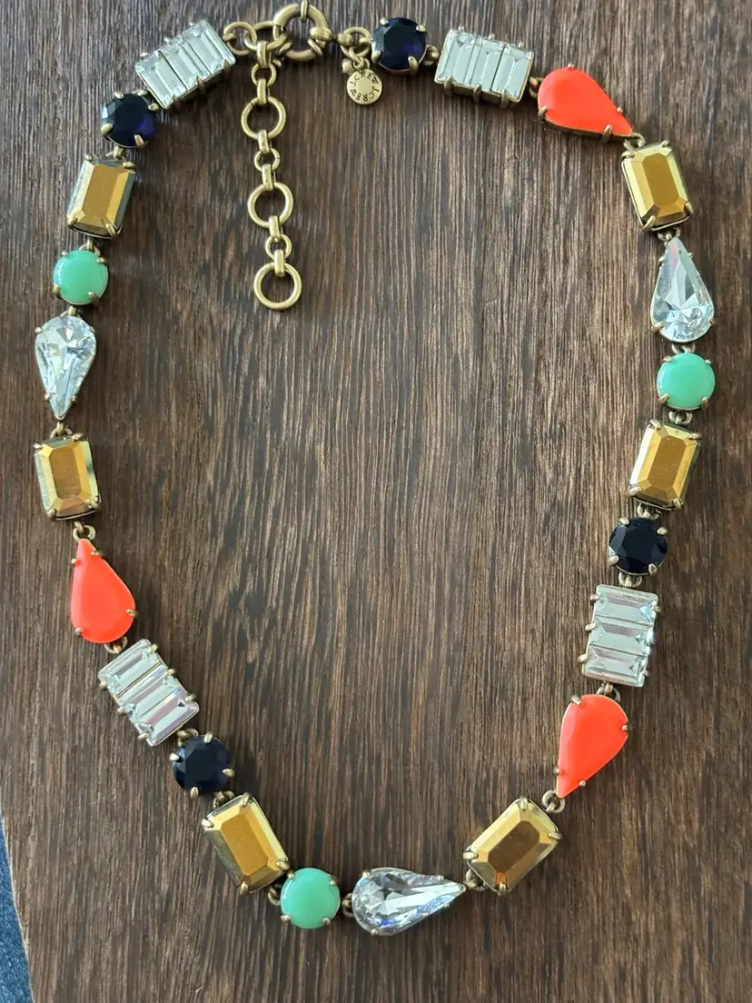 Vintage J Crew Multi-Color Gold Toned Necklace 15” With 2”extender