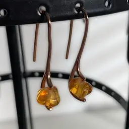 Vintage Copper and Genuine Amber Earrings