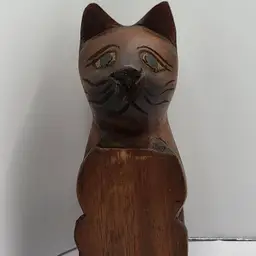 Vintage Hand-Carved Wooden Folk Art Cat Figurine Shelf Sitter 6"