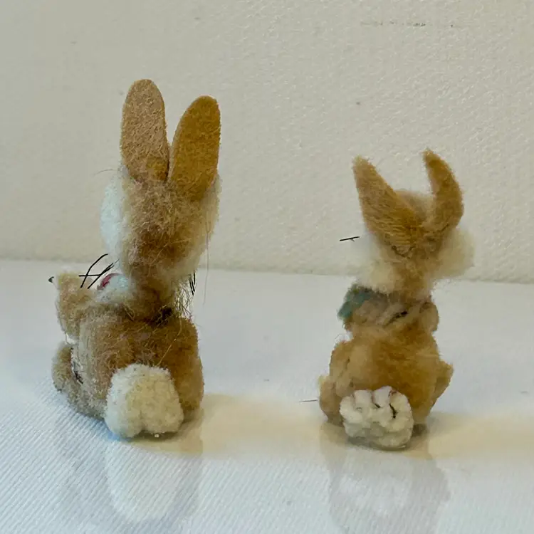2 Vintage Austrian ARA Wooly Toy Miniature Bunny Rabbit Pocket Pet Toy Figures