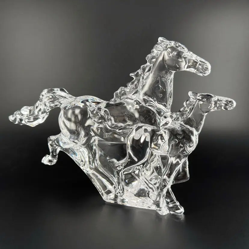 Lenox Lead Crystal Horse Sculpture, "Mother's Pride" Galloping Mare & Foal Figurine, Vintage Made in Germany