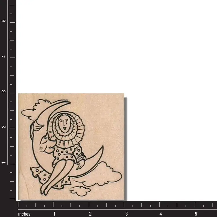 Jester On Moon Rubber Stamp