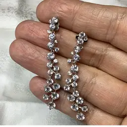 Silver Tone Clear Rhinestones Post Earrings 2”