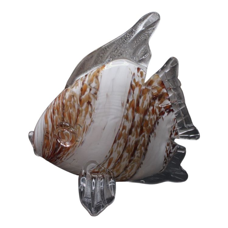 Blown Glass Fish Figurine Caramel & White 8”x8”x5”
