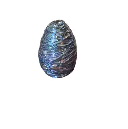 GES 1991 Signed Oil Slick Threaded Glass Iridescent Dragons Egg Paperweight - 2.25”
