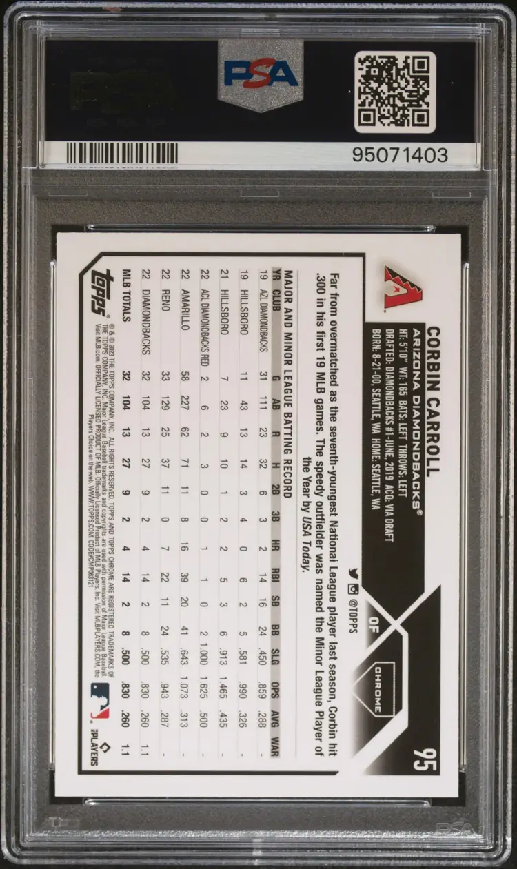 2023 Topps Chrome Prism Refractor #95 Corbin Carroll PSA 9 - Arizona Diamondbacks