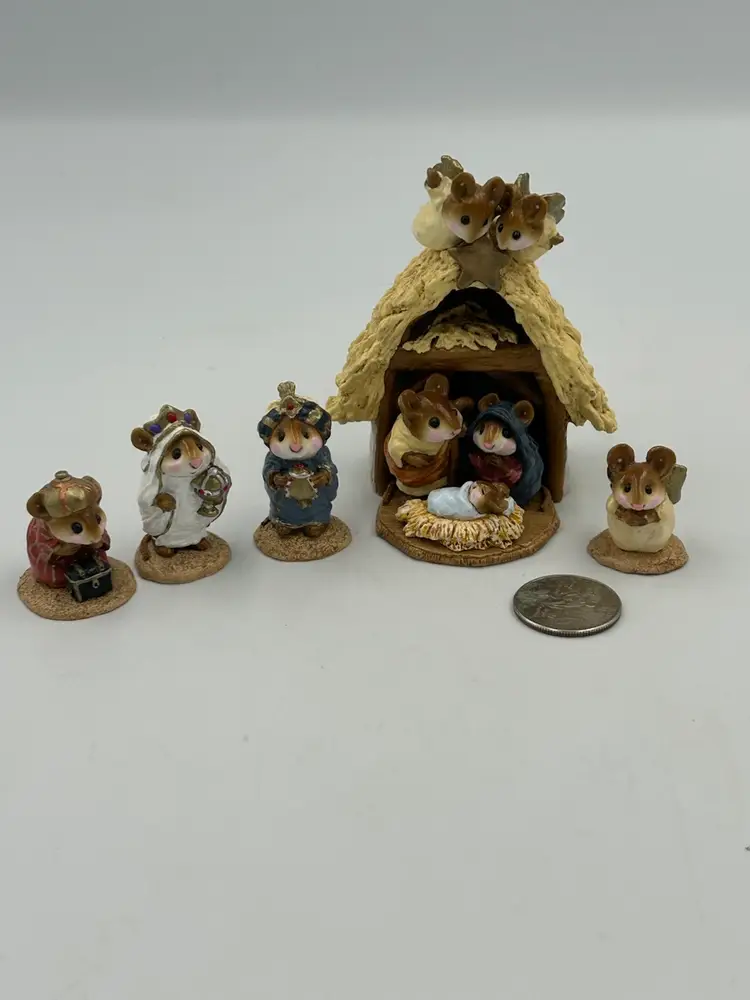 Vintage Wee Forest folk nativity scene, complete set of eight figurines Christmas pageant