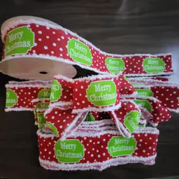 Merry Christmas Red Green White Faux Fur Edge Wired Ribbon 2 1/2"W x App 10 Yds