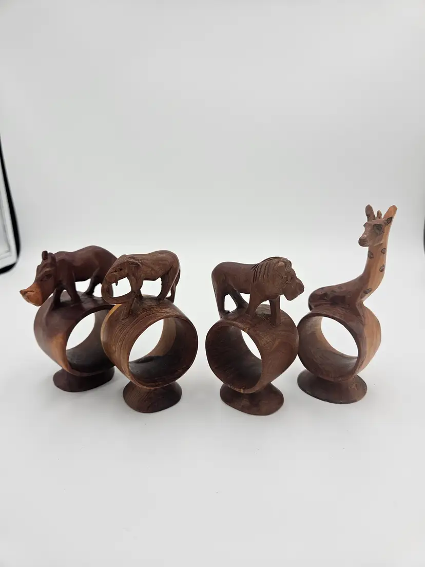 #C103 Wooden Safari Animal Napkin Ring Set of 4