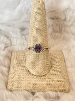 Sterling Silver Charmed Oval Rainbow CZ Ring Size 10