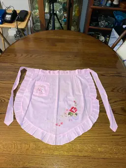 Pink Apron With Floral Design! 58” Waist Strap To Strap Tip 21” Long!