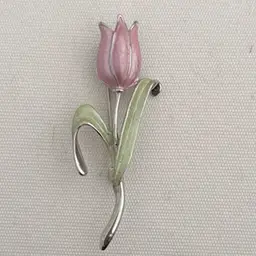 Silver Tone Enamel Tulip Brooch