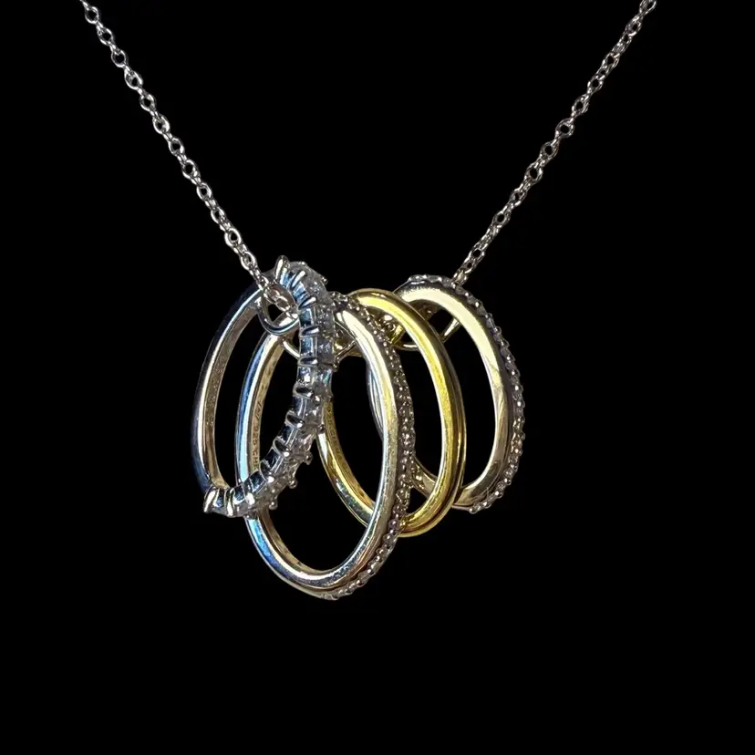 CZ & 925 Sterling Silver Oval Rings Necklace 18”