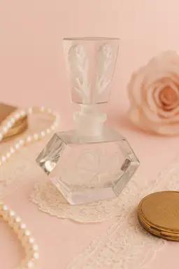 Vintage Czech Crystal Perfume Bottle – Frosted Intaglio Floral Design