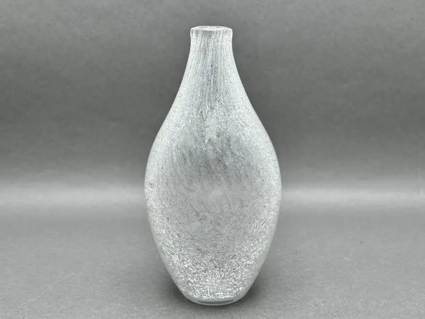 Vintage Karcag Hungary “Veil Glass” Hand Blown Clear Spider Web Crackle Glass Vase c. 1950’s