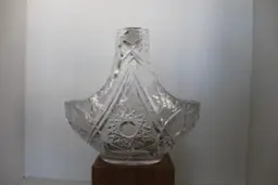 Vintage Polish Crystal Basket Cut Glass Candy Bowl Or Flower Vase Heavy Clear