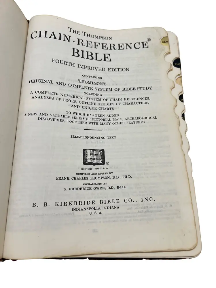 1964 Thompson Chain-Reference Bible KJV 4th Improved Edition Kirkbride, Tabs