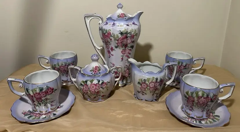 Limoges China Ornate Hand Painted Purple Floral Tea Set