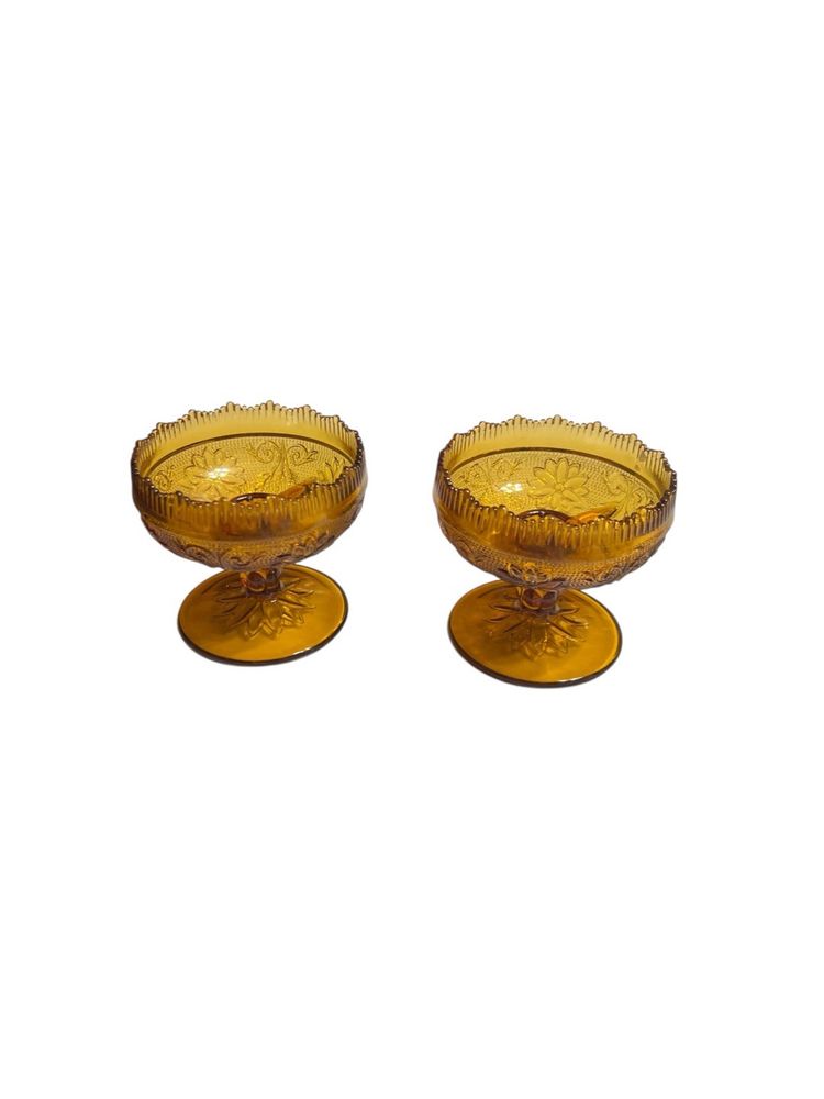 Footed Indiana Glass Amber Tiara Sandwich Pair Of Candlestick Holders 3.5" X 3.5"