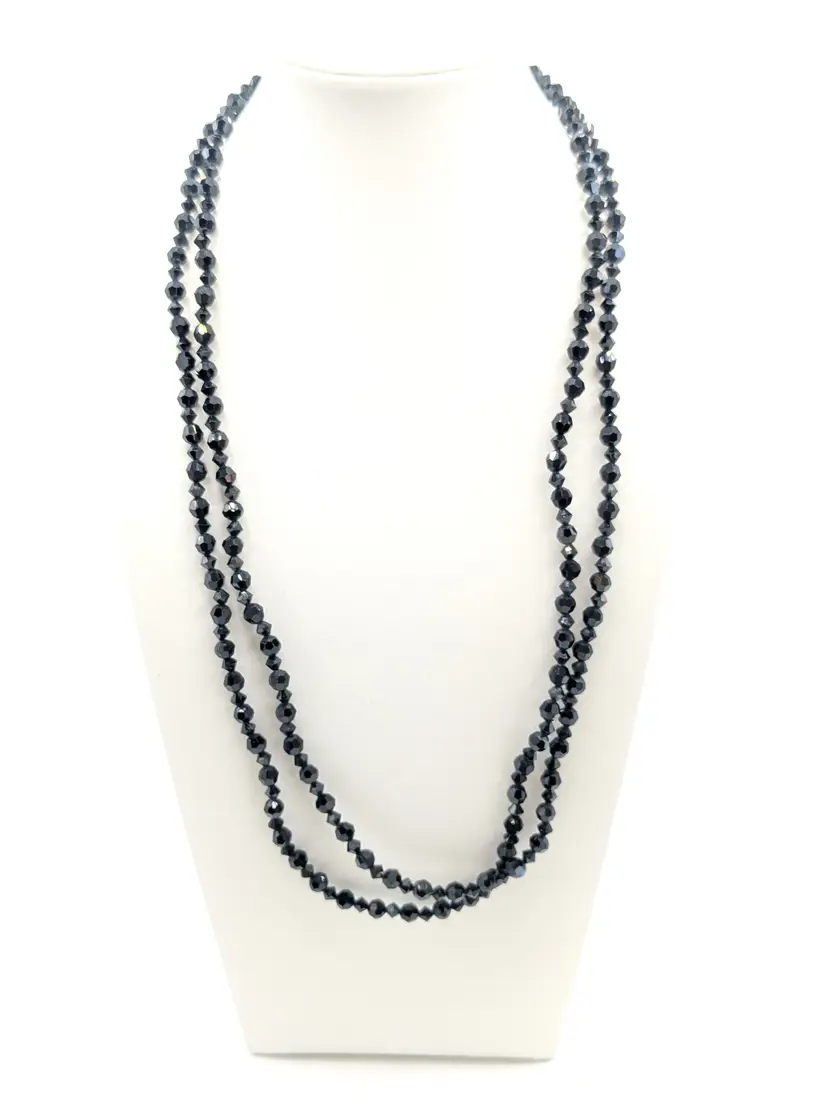 Vintage  French Jet Glass Beaded Necklace READ