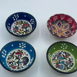 05-Hand Painted Ceramic Turkish Greek Arabic Ceramic Snack Dipping Bowls 3” Set Of 4